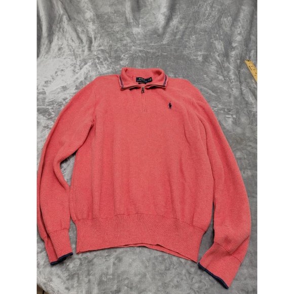 Ralph Lauren Polo‎ Sweater Mens Large Salmon color Pullover 1/4 zip Waffle Knit - Picture 1 of 7